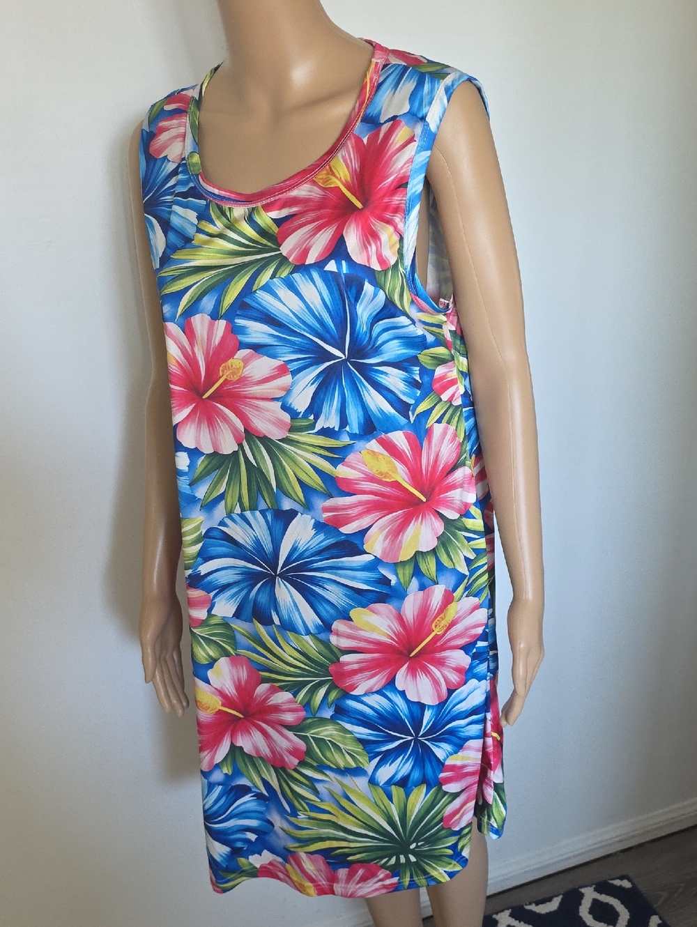 Women’s Blue Tropical Floral Swim Cover-Up Dress
